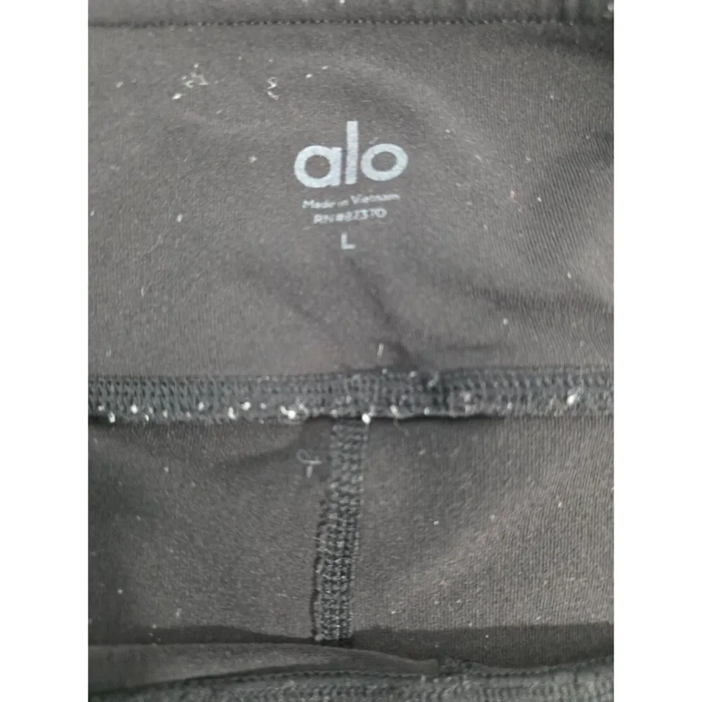 Alo Yoga Moto Leggings Black Ribbed Pintuck Mesh Panel Athleisure Women L